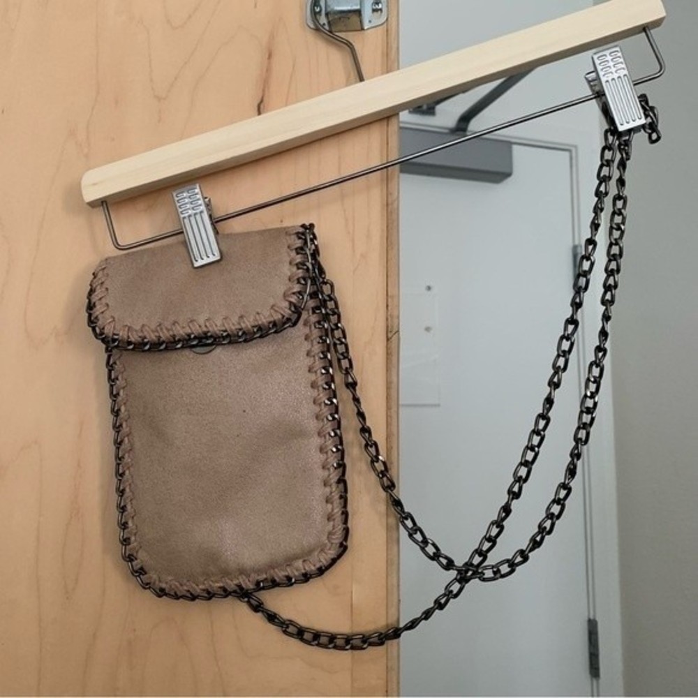 Taupe / Grey Soft Faux Suede Crossbody mini purse with metal chain